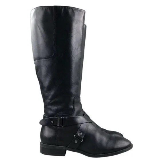 NINE WEST BLOGGER BLACK PREMIUM LEATHER SIDE ZIP TALL RIDING BOOTS 6M - Picture 1 of 11